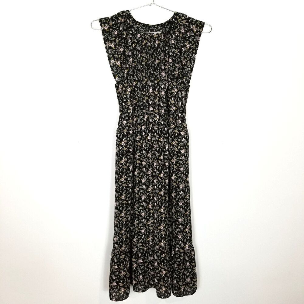 J.Crew Mercantile‎ Women Black Floral Midi Dress Sz S Summer Cottagecore